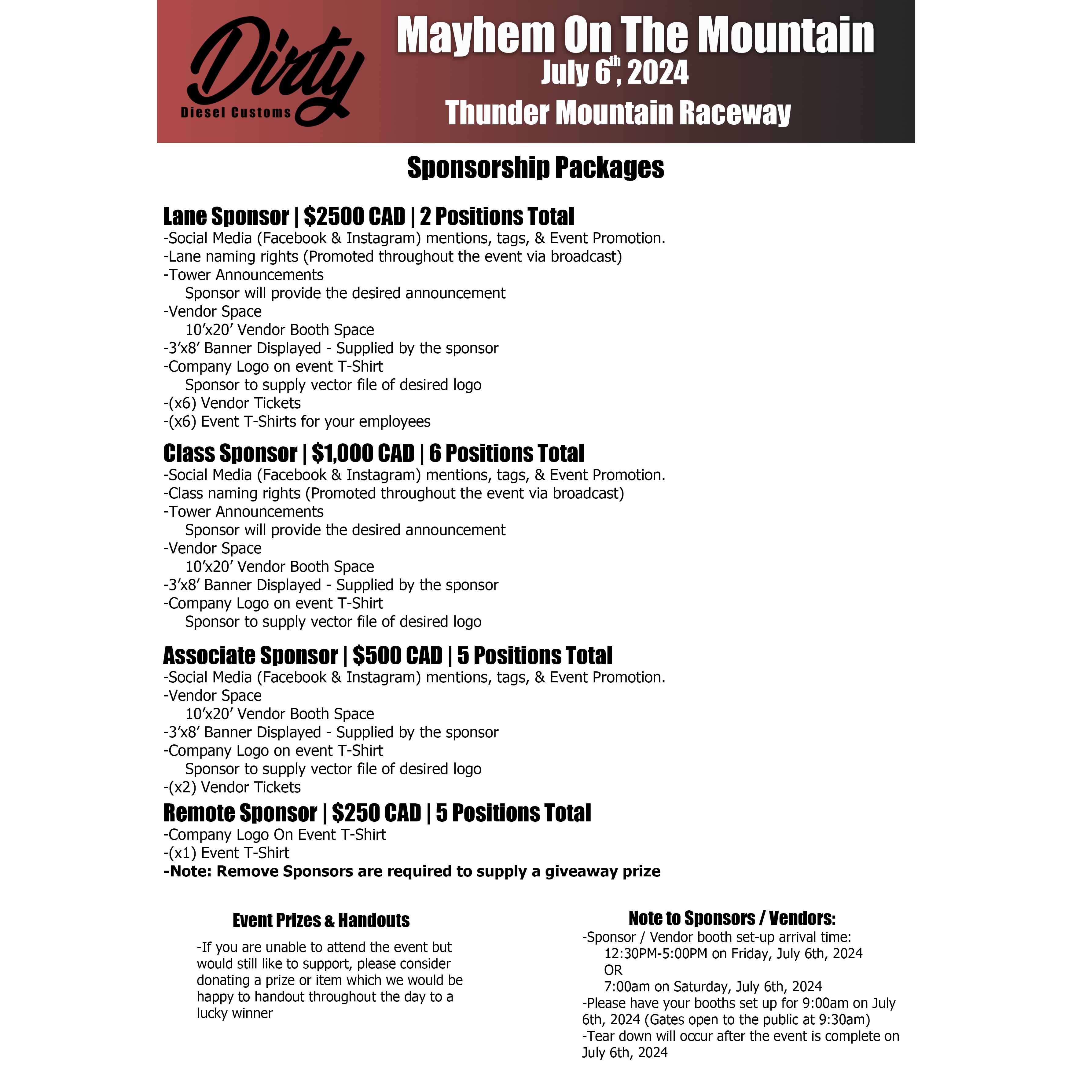 2024 Sponsorship Package | Mayhem On The Mountain-Drag Day-Dirty Diesel Customs-Dirty Diesel Customs