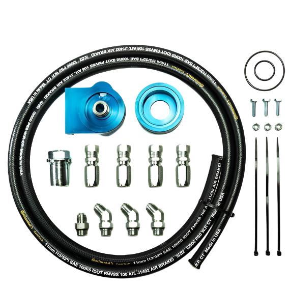 *Discontinued* Universal Cummins 1 1/8 x 16 UN Remote Oil Filter Relocation Kit (HP10174)-Oil Filter Relocation Kit-PACBRAKE-HP10174-Dirty Diesel Customs