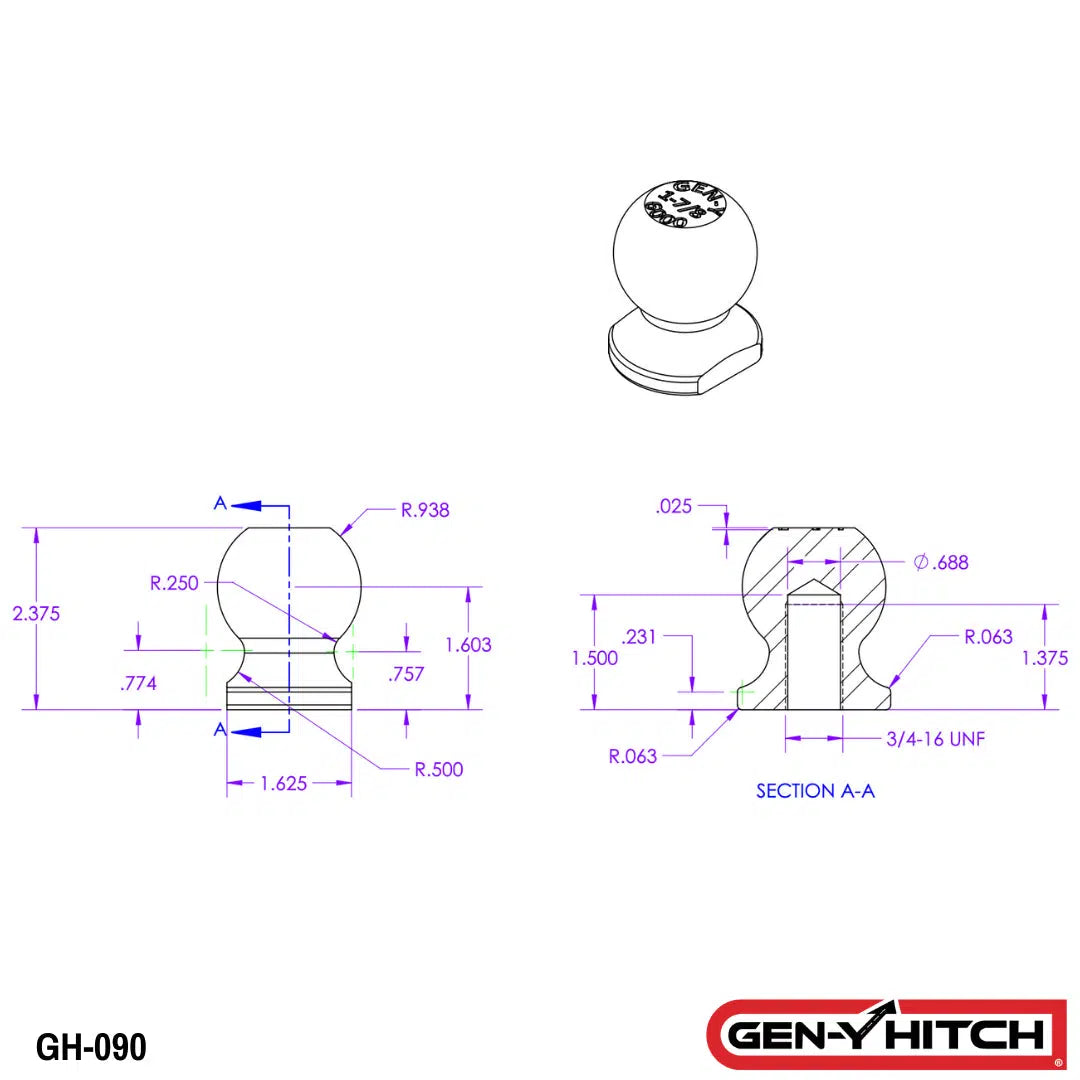 Universal Bolt-On 1 7⁄8" Ball (GH-090)-Towing Accessories-Gen-Y Hitch-Dirty Diesel Customs