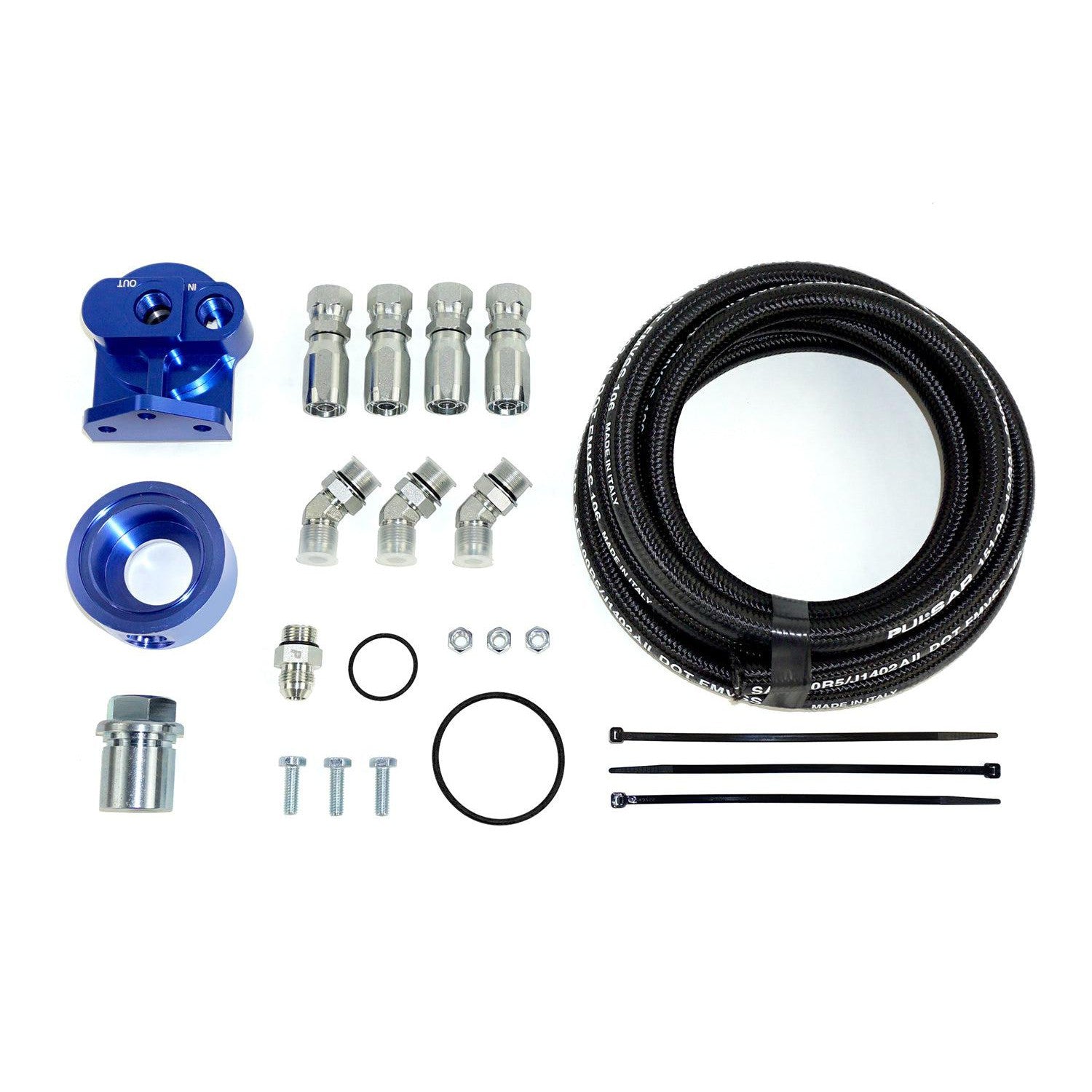 Universal Cummins Oil Filter Relocation Kit (1 1/8-16 UN Oil Filter Threads) (HP10589)-Oil Filter Relocation Kit-PACBRAKE-Dirty Diesel Customs