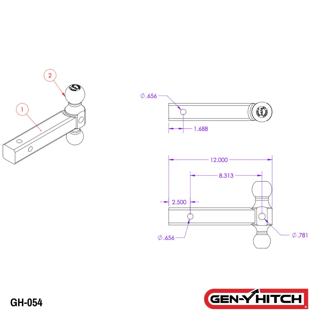 Universal Extended Dual-Ball Mount (GH-0XX)-Towing Accessories-Gen-Y Hitch-GH-034-Dirty Diesel Customs