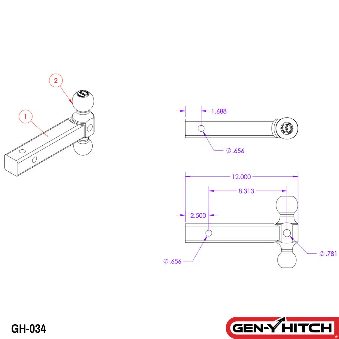 Universal Extended Dual-Ball Mount (GH-0XX)-Towing Accessories-Gen-Y Hitch-GH-054-Dirty Diesel Customs