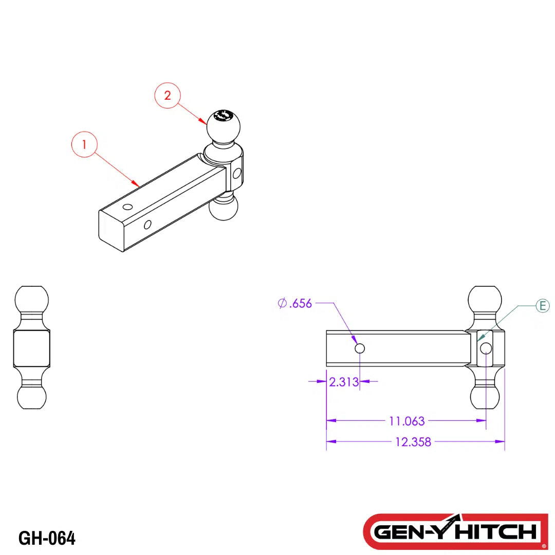 Universal Extended Dual-Ball Mount (GH-0XX)-Towing Accessories-Gen-Y Hitch-GH-064-Dirty Diesel Customs