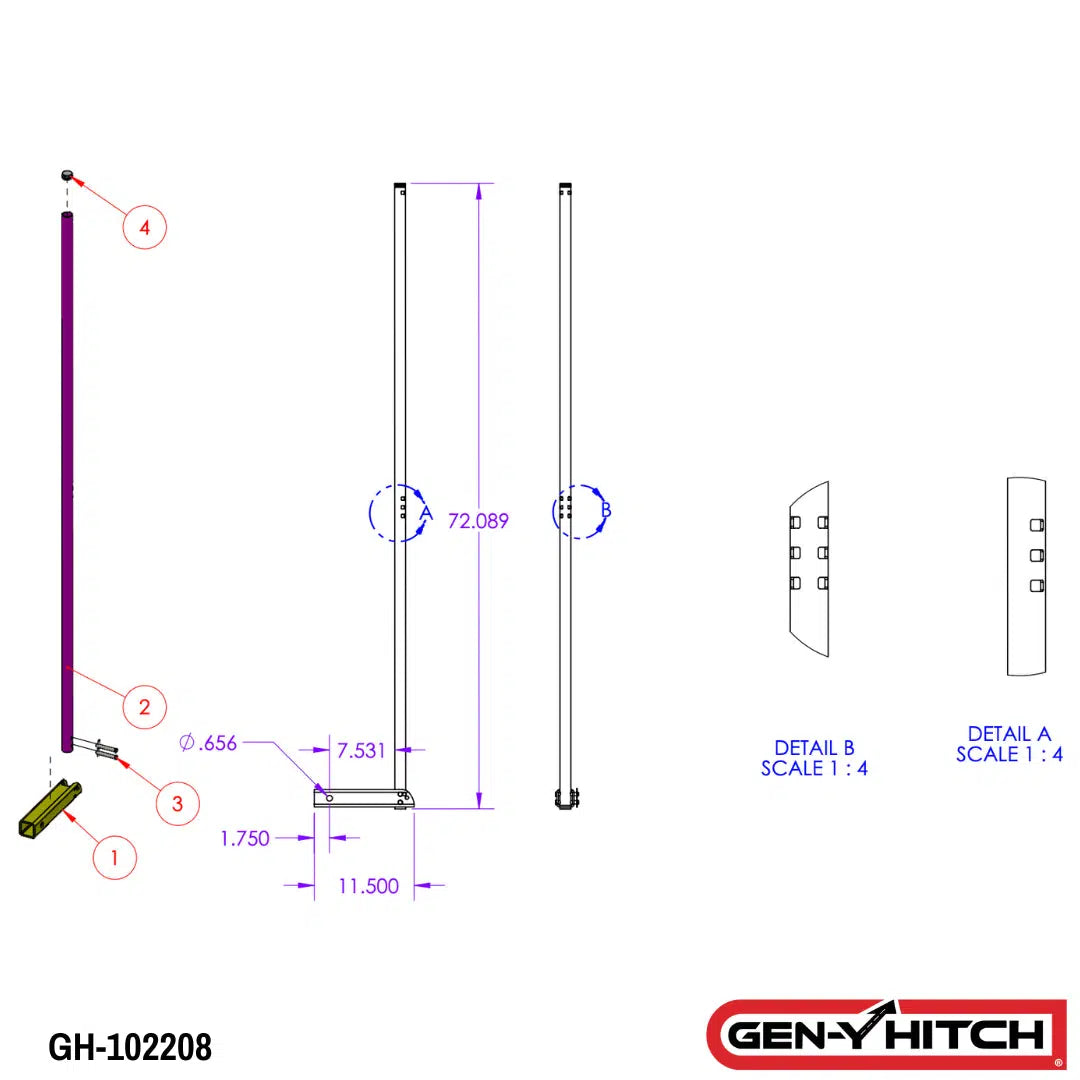 Universal Flag Pole-Towing Accessories-Gen-Y Hitch-GH-102215-Dirty Diesel Customs