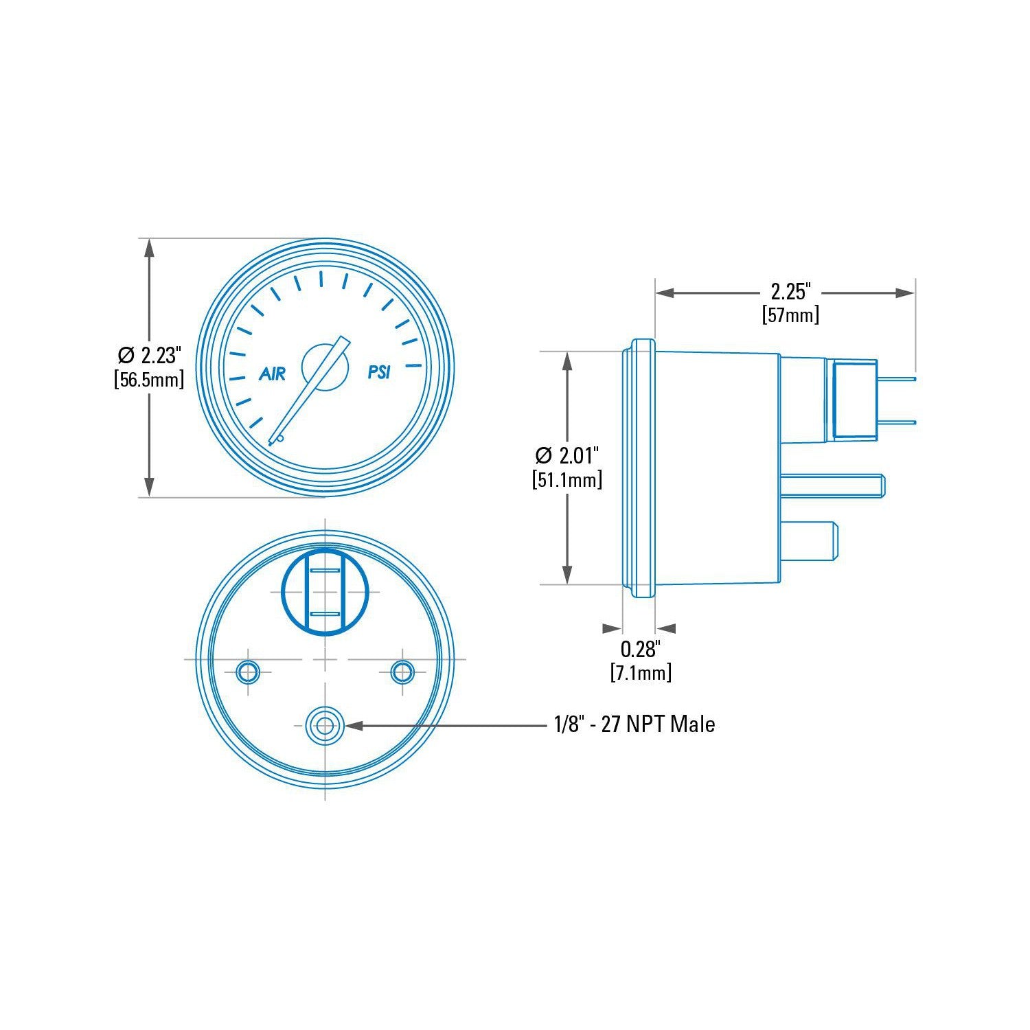 Universal Mechanical Air Gauge (C20520)-Gauge Pod-PACBRAKE-C20520-Dirty Diesel Customs