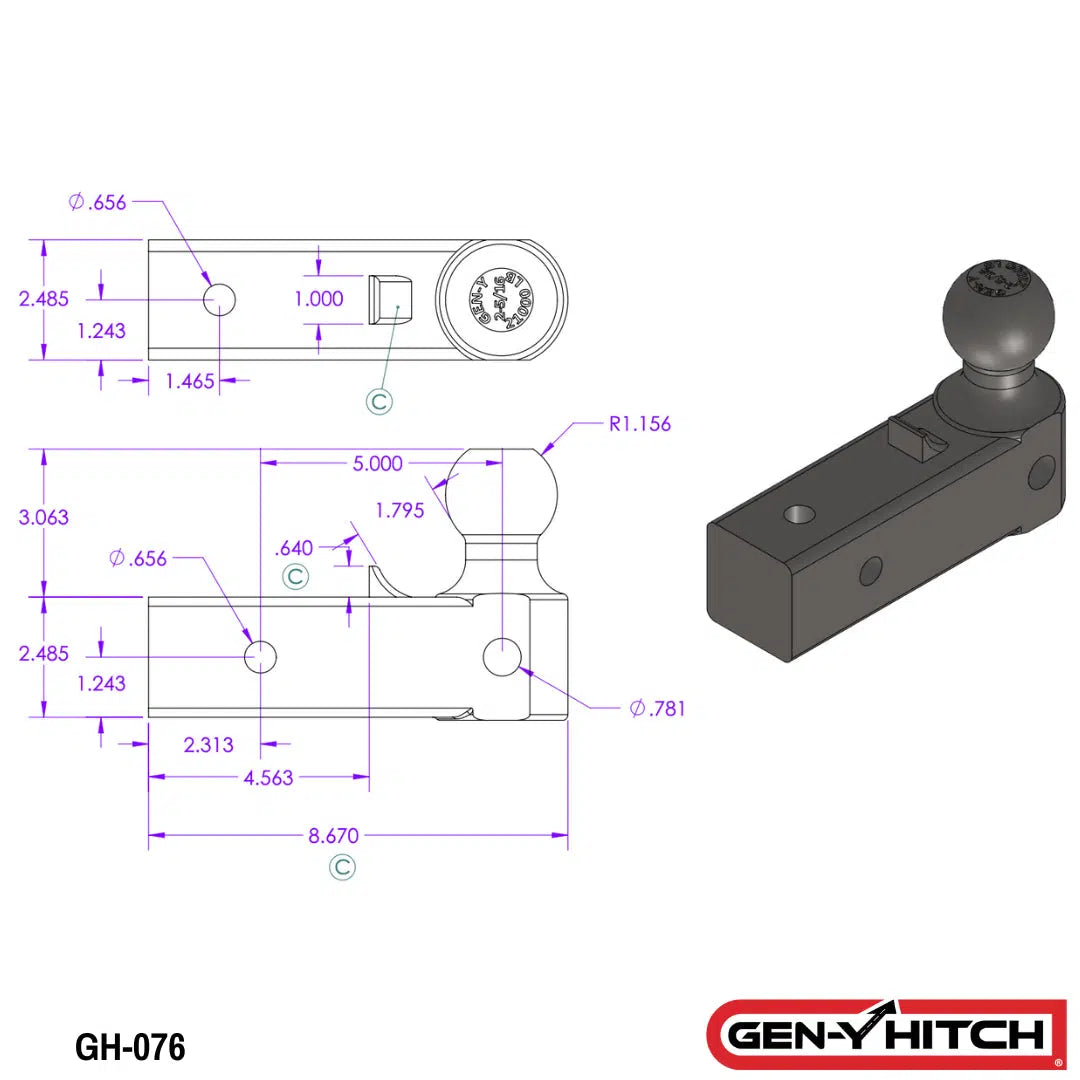 Universal Replacement Single Ball Mount (GH-076)-Towing Accessories-Gen-Y Hitch-Dirty Diesel Customs