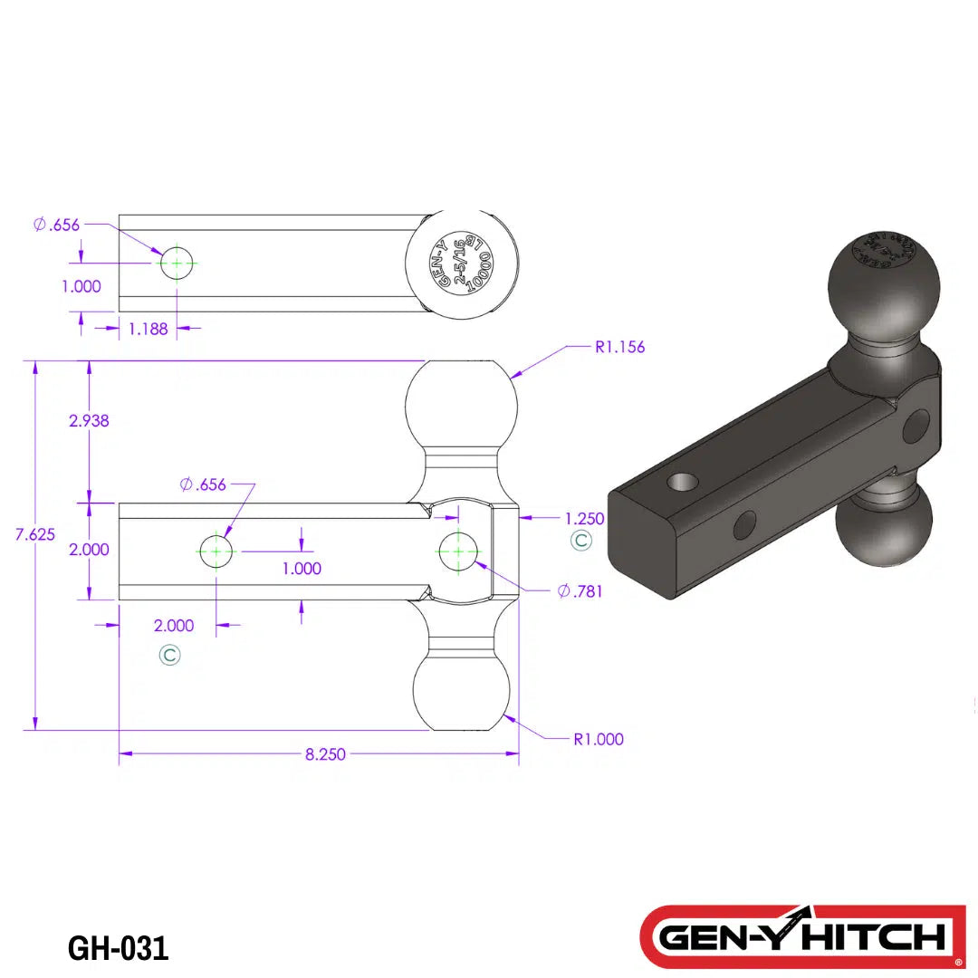 Universal Replacment Ball Mount (GH-0XX)-Ball Mount-Gen-Y Hitch-GH-031-Dirty Diesel Customs