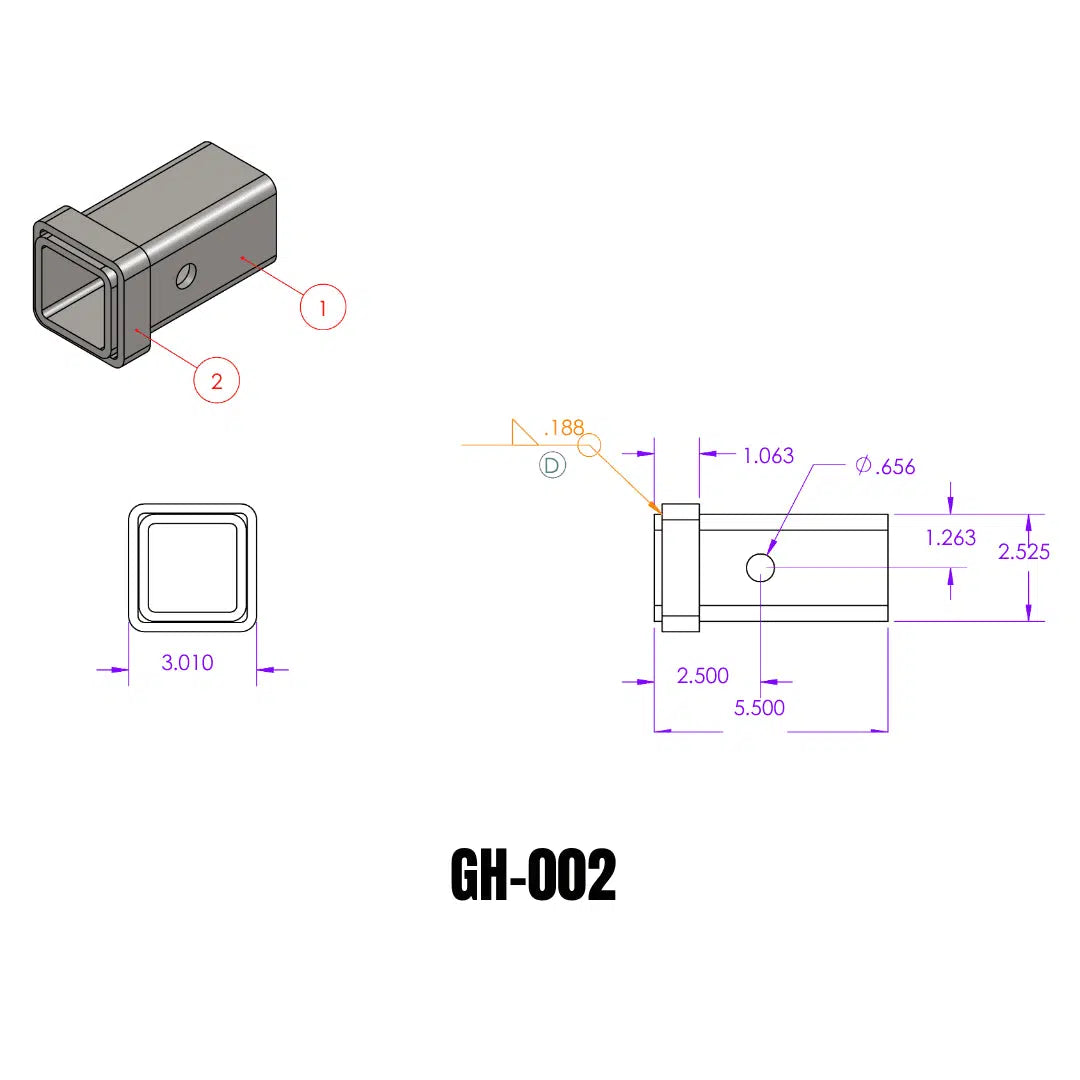 Universal Weld-On Receiver Tube (GH-00XX)-Towing Accessories-Gen-Y Hitch-GH-002-Dirty Diesel Customs