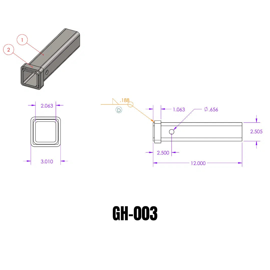 Universal Weld-On Receiver Tube (GH-00XX)-Towing Accessories-Gen-Y Hitch-GH-003-Dirty Diesel Customs