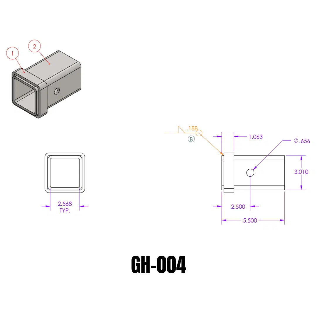 Universal Weld-On Receiver Tube (GH-00XX)-Towing Accessories-Gen-Y Hitch-GH-004-Dirty Diesel Customs