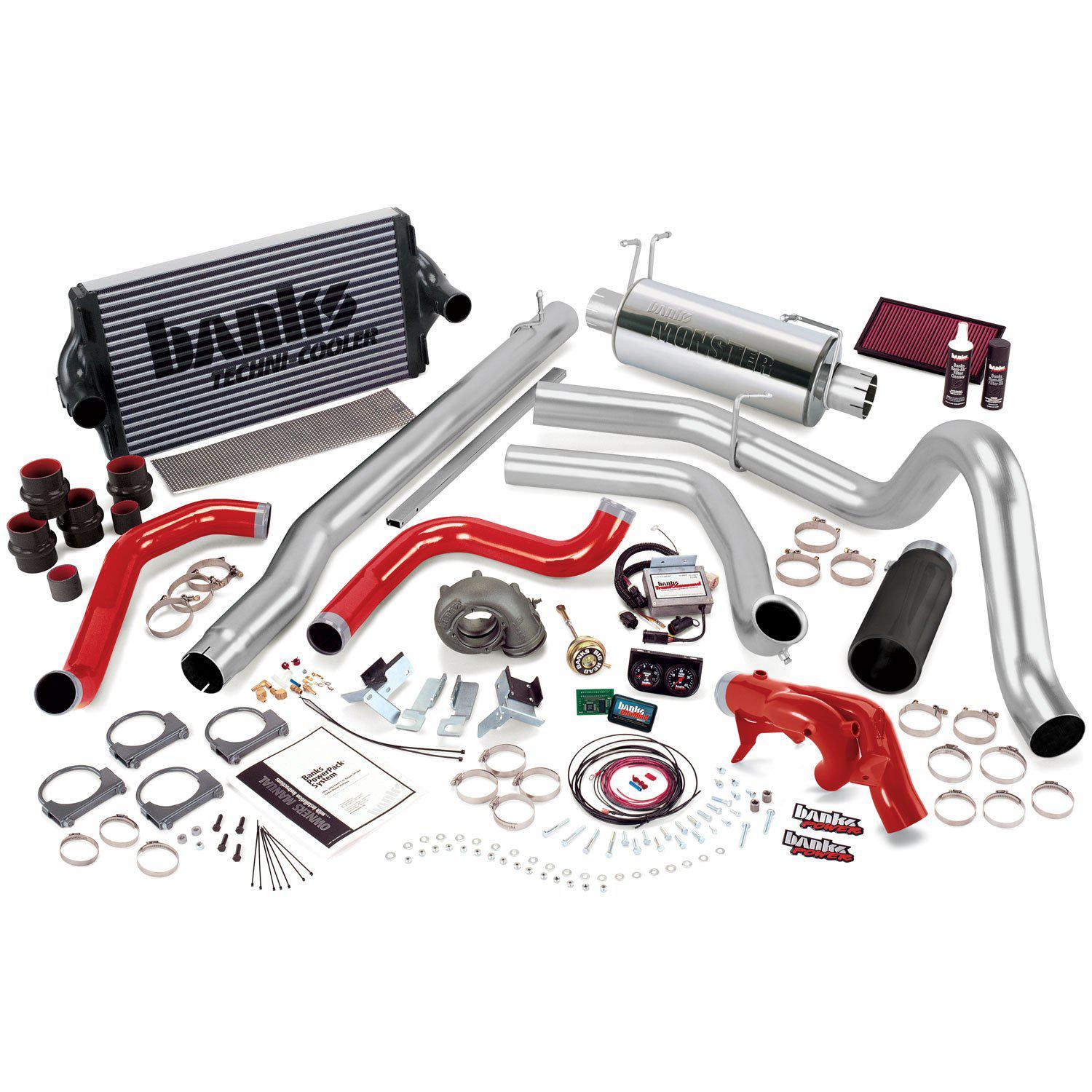 1999.5 Powerstroke PowerPack Bundle W/Single Exit Exhaust Black Tip (47541-B)-Computer Chip Programmer Kit-Banks Power-47541-B-Dirty Diesel Customs