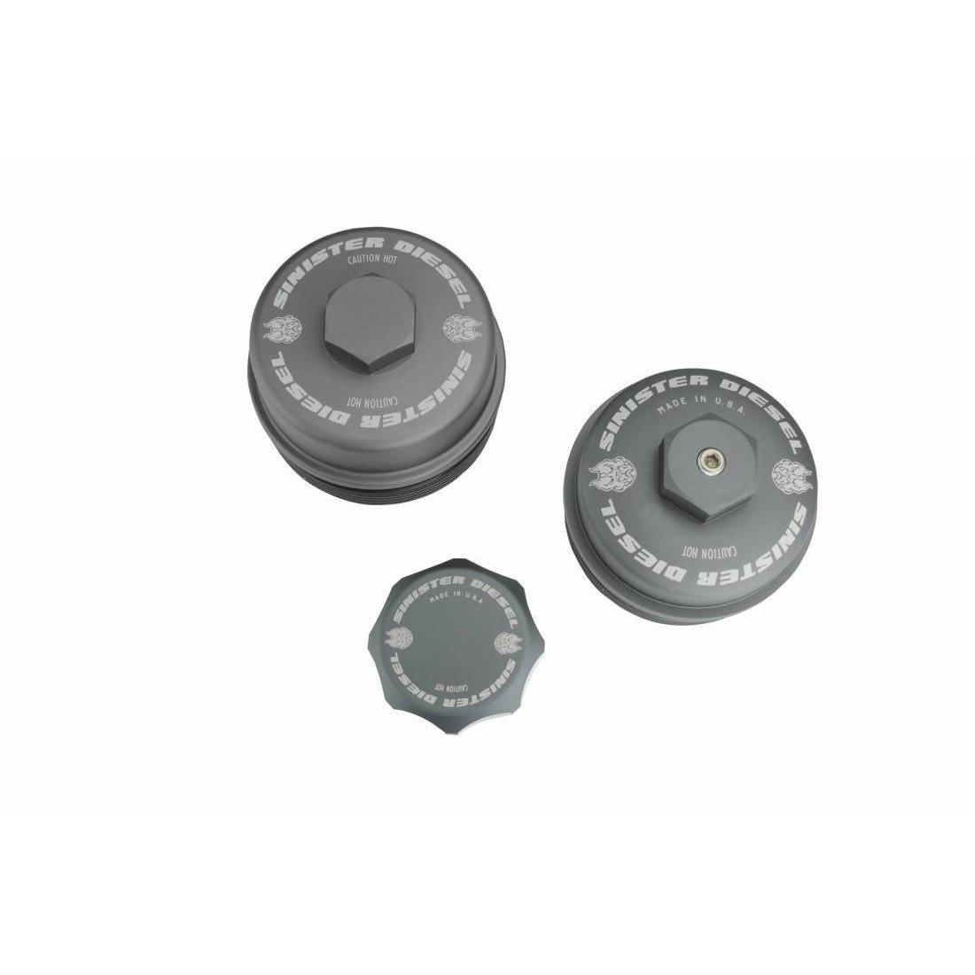 2008-2010 Powerstroke Billet Cap Kit - Gray (SDG-BCK-6.4)-Oil Cap-Sinister-Dirty Diesel Customs