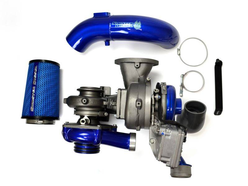 2008-2010 Powerstroke Pitbull Series 73mm/58.5mm Compound Turbochargers w/ Intake (SD-PB-6.4-TURBO-CAI-KIT)-Stock Turbocharger-Sinister-Dirty Diesel Customs