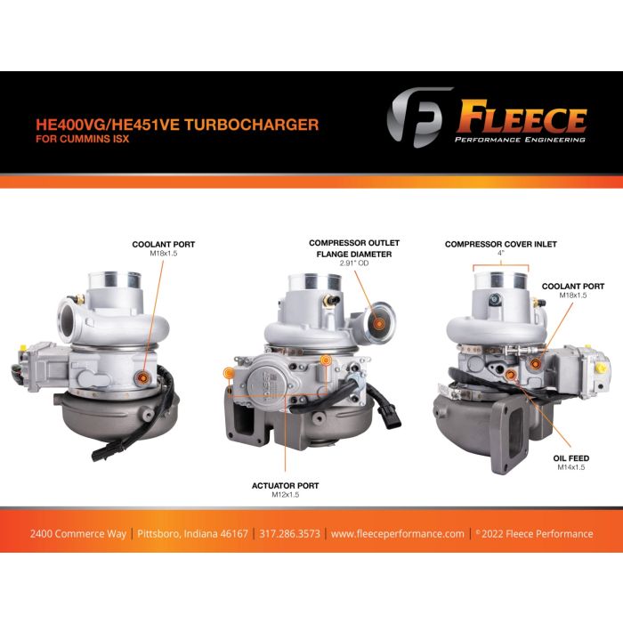 2010-2020 Cummins ISX/QSX 64mm Replacement Turbocharger (FPE-HE4-64)-Stock Turbocharger-Fleece Performance-FPE-HE4-64-Dirty Diesel Customs