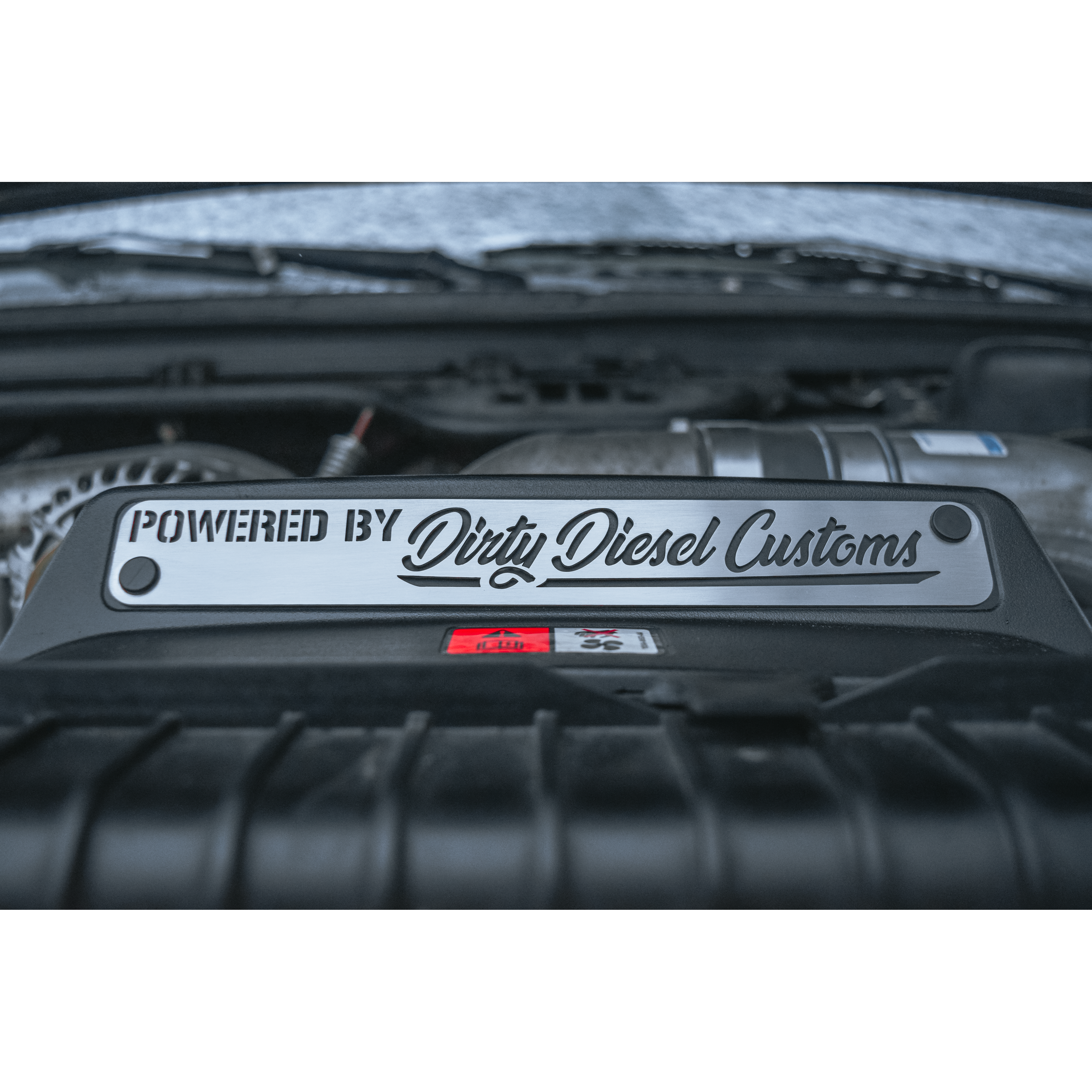 Universal Powered By Dirty Engine Placard-Placard-Dirty Diesel Customs-Dirty Diesel Customs